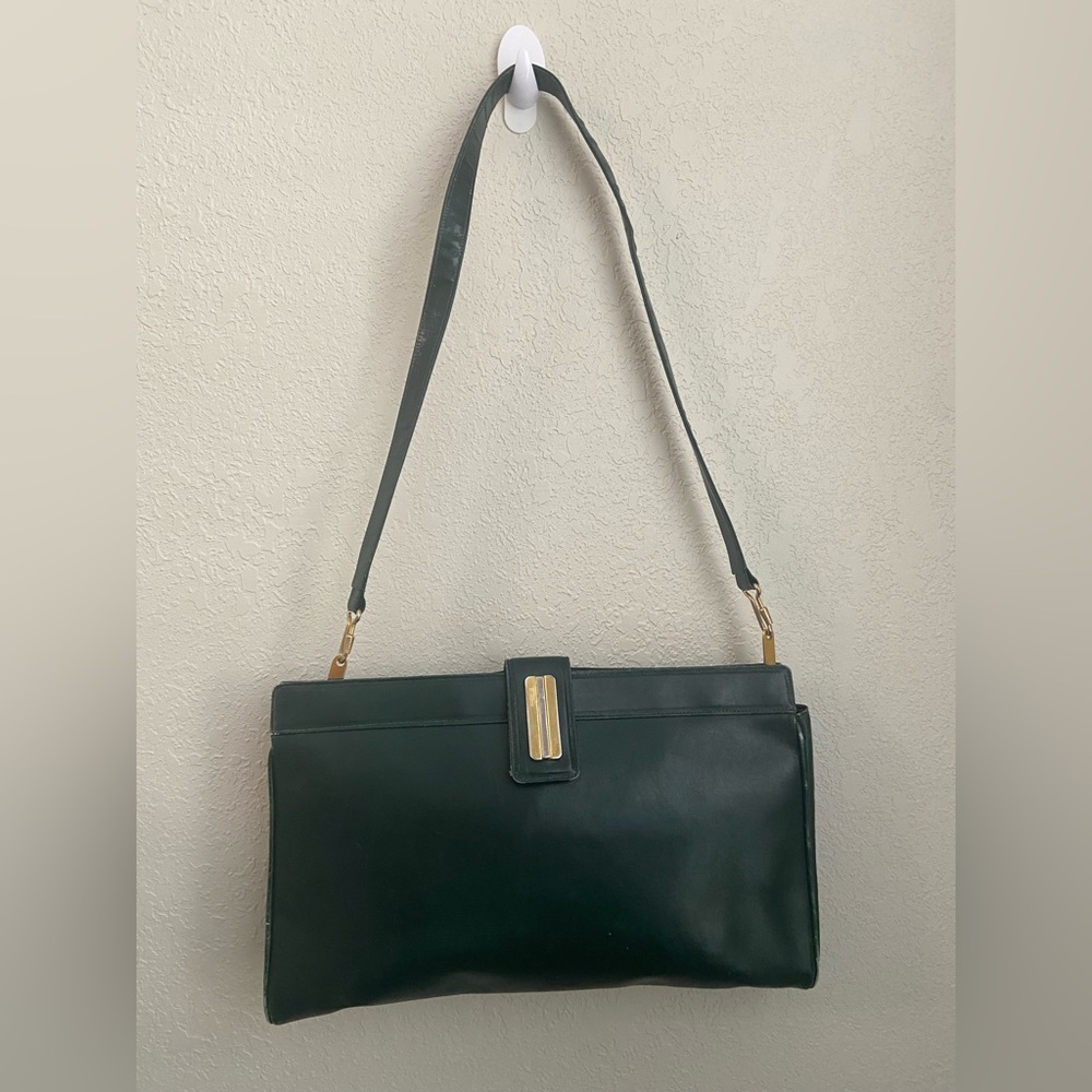 Vintage Neusteters Green Lg. Leather Clutch/Shoulder Handbag Purse Made In Italy